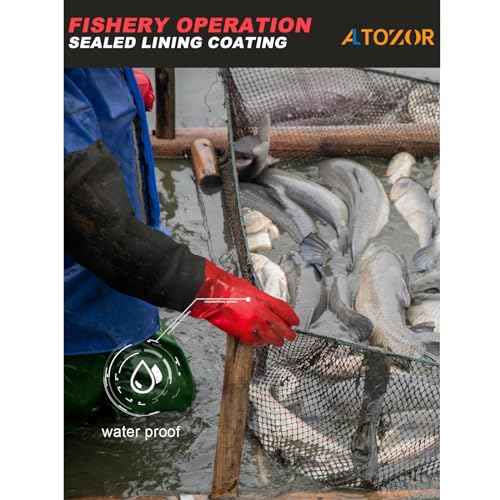 25" Extra-Long Waterproof Gloves with Cotton Liner - Heavy Duty, Aquarium & Pond Cleaning, Seafood Working