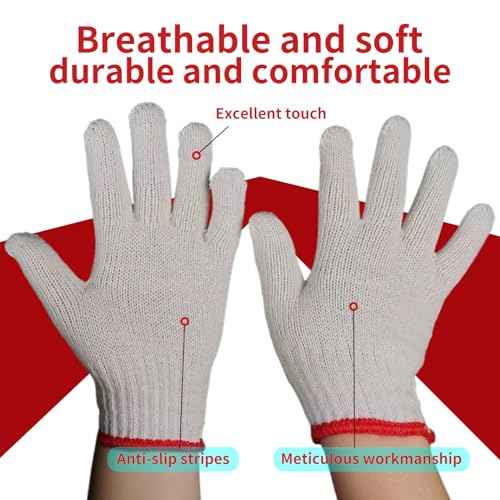 12 pairs (747g) labor protection cotton gauze gloves, woven work gloves, barbecue protective gloves thickened lining gloves industrial rope safety grip protection soft gloves., Large