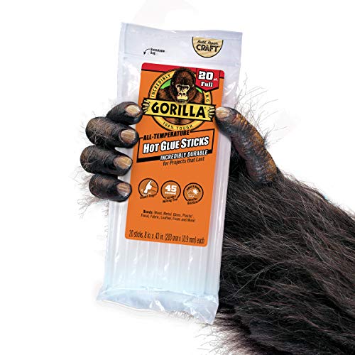 Gorilla Hot Glue Sticks Clear 8 Inch x 0.43 Inch, 20 Count - Full Size, Weather-Resistant, Dual-Temperature Compatible