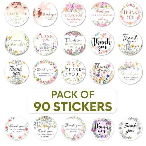 Pack 90 Pcs Wildflower Floral Celebrating with Me Stickers for Party Favors Toddlers Thank You Labels Birthday Supplies Cute Aesthetic Sticker Round Waterproof Vinyl Decals Bulk