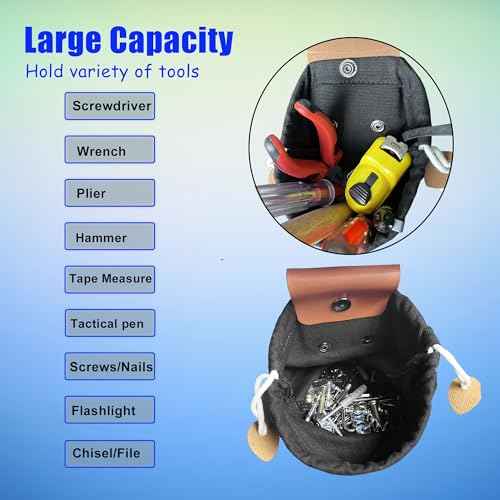 Tool Pouch with Belt Clip-On and Loop,Small Utility Pocket Organizer for Tools Nails Screws, Durable Canvas Work Bag for Electrician Plumber Carpenter