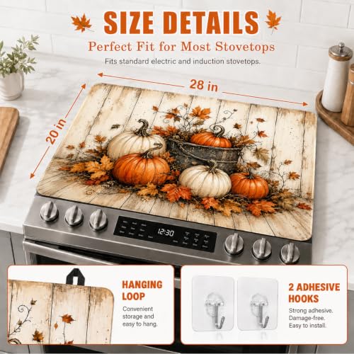 Fall Pumpkin Stove Top Cover 28x20 Inch for Electric Glass Cooktop - Orange