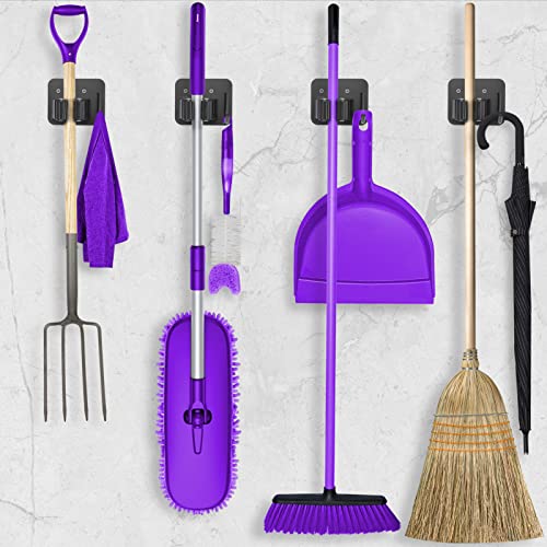 YUWANTING Black Stainless Steel Broom Holder - Heavy Duty Wall Mount Organizer with 4 Hooks & Grippers