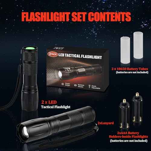Stocking Stuffers for Men Adults - Christmas Gifts for Men Dad Boyfriend 2Pcs Zoomable LED Flashlights Bright Tactical Torch High Lumens w/5 Modes Outdoor Fishing Hiking Hunting Camping Essentials