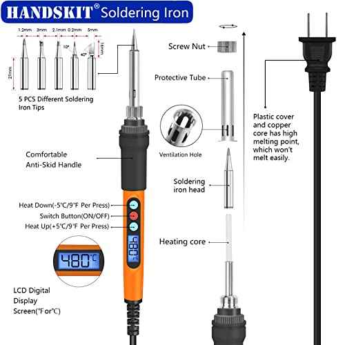 Soldering Iron Kit, 90W Soldering Iron LCD Adjustable Temperature, 13 in 1 Soldering Welding Iron Gun Kit with 5 Tips, Flux, Desoldering Pump, Stand, Tweezers, Wire Cutter, Solder Wire, Sponge, 110V