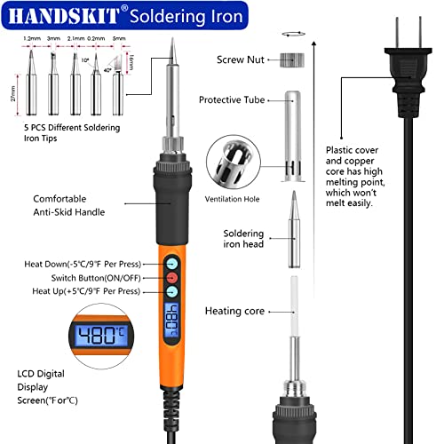 Soldering Iron Kit, 90W Soldering Iron LCD Adjustable Temperature, 13 in 1 Soldering Welding Iron Gun Kit with 5 Tips, Flux, Desoldering Pump, Stand, Tweezers, Wire Cutter, Solder Wire, Sponge, 110V