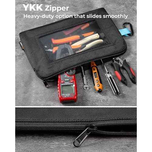 Tool Pouch with Clear Window, 1680D Oxford Small Tool Bag, Heavy Duty Tool Pouches with Zipper, Clear Utility Bag Zipper Pencil Pouches for Organizing and Storage, Pencil Case, 3 Pack