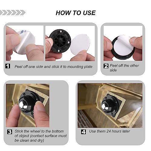 PlusRoc 4 Pack 1-Inch Self-Adhesive Furniture Casters with Steel Ball - Model Steel Ball / 4.0