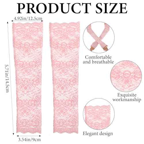UV Protection Lace Arm Sleeves, 3pcs Long Laces Solid Gloves Fingerless, Women Sexy Lace Floral Sleeve Arms, Summer Cooling Laces Arm Mesh Sleeves for Driving Wedding Prom Dress Outdoor