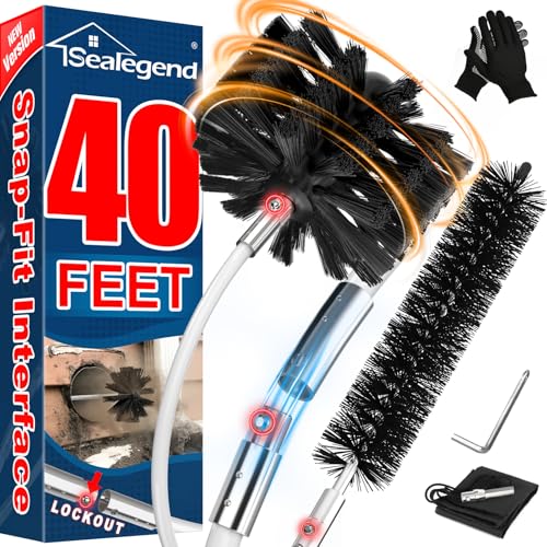 Sealegend 40Ft Dryer Vent Cleaner Kit with Flexible Rods & Brush Head