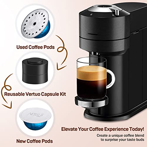 Nessus Reusable Vertuo Capsule Kit – Black, 1 Holder + 100 Foil Seals + Brush