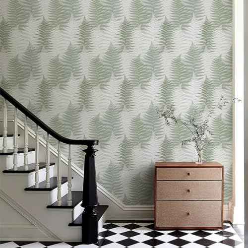 JiffDiff Botanical Fern Peel and Stick Wallpaper 17.73" x 118.1" Leaf Moody Ferns Forest Textured Self Adhesive Temporary Wall Paper for Bathroom Bedroom Apartment Friendly