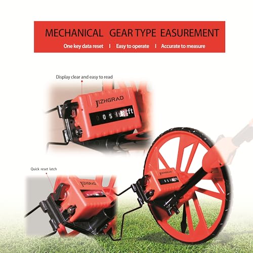 JIZHGRAD Distance Measuring Wheel with 12.5” Wheel, Red Mechanical, 9999.9 Ft, Flags & Carry Bag