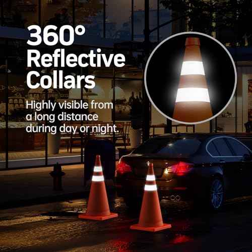 BATTIFE [2 Pack] 28 Inch Collapsible Traffic Safety Orange Cones, Multi Purpose Pop-up Cones and Reflective Collar, for Road Parking, Driving Practice