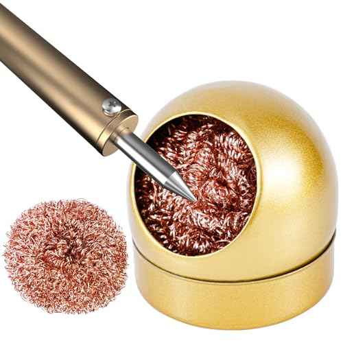 Soldering Iron Tip Cleaner, Premium Stainless Steel Soldering Iron Cleaner Quick Cleaning No Water Required Soldering Iron Tip Cleaner Practical Tools(Gold)