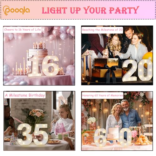 Pooqla White Plastic Marquee Number Lights 16th Birthday Decorations - Set of 2