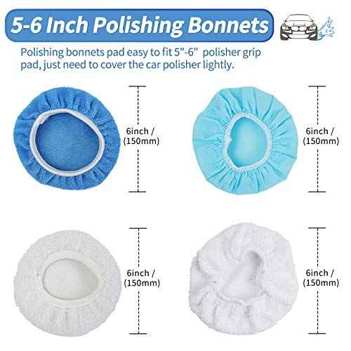 OTUAYAUTO 24PCS 5-6 Inch Car Polisher Bonnet - 12 Microfiber, 6 Non-Woven Fabric, 4 Woolen, 2 Cotton Auto Polishing Bonnets, for Orbital Buffer Polisher