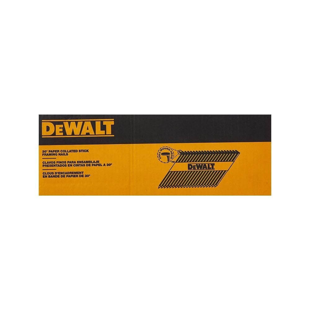 DEWALT Framing Nails, Paper Tape, 30-Degree, Smooth Shank, Bright Finish, Off-Set Round Head, 3-Inch x .120-Inch, 2500-Pack (DPT-10D120FH)