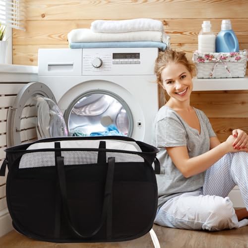 BATTOO 82L-1x Collapsible Laundry Basket - Tear-Proof Pop Up Hamper with Dual Handles, Black