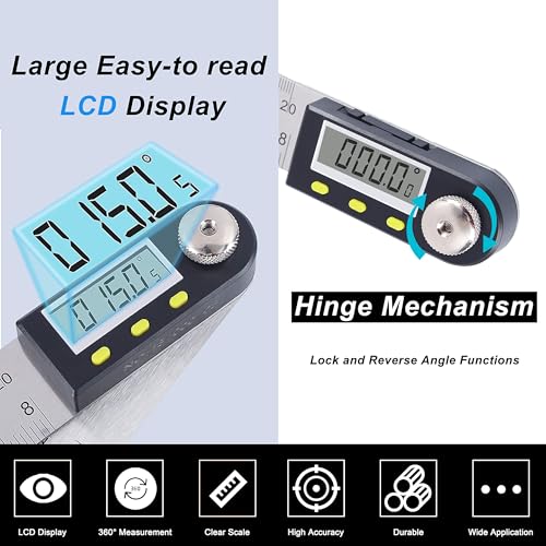 Yangoutool Digital Angle Ruler 500mm/20-Inch with 360° Protractor, Lock, CR2032 Battery