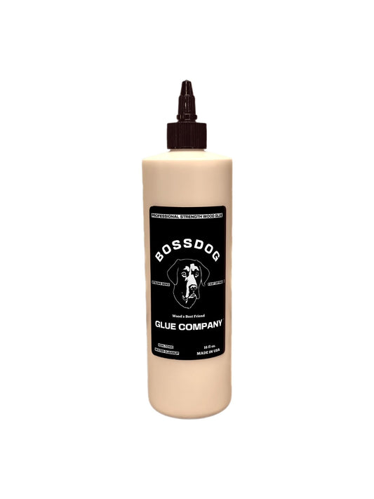BOSSDOG Wood Glue, Professional Strength, Fast Drying, Cutting Board Safe, Natural tan Color. DIY, Beginner Carpentry, Woodworking, Furniture Repair, 16oz. Large Bottle. Made by a Maker, for Makers