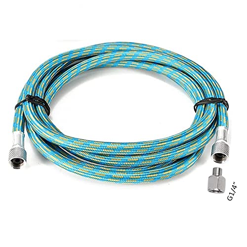 Pinkiou Airbrush Hose 6 Feet Nylon Braided Air brush Hose with Standard 1/8" Size Fitting and a 1/4" Size Fitting for Connect Airbrush Painting Tools and Compressor
