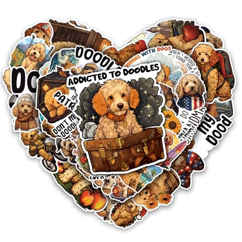 Golden Doodle Stickers 50 Pieces Vinyl Waterproof Decal for Laptop Water Bottle Phone Car Window Bike Motorcycle Stakeboard Scrapbook Doodles Sticker Gifts for Kid Teen Adult
