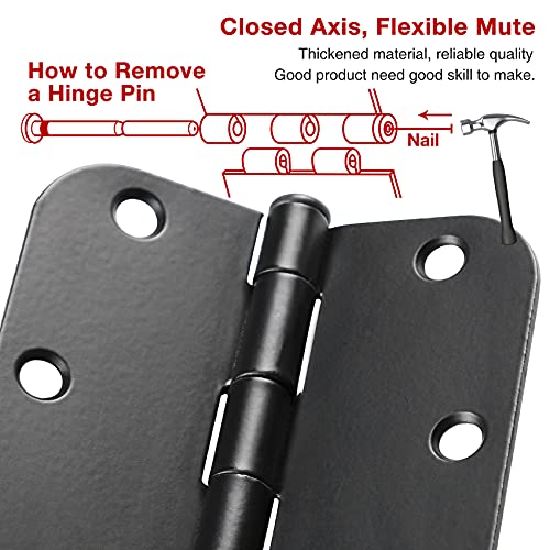 TDCHINGES Matte Black Rounded Door Hinges 3.5 Inch 30 Pack with Screws