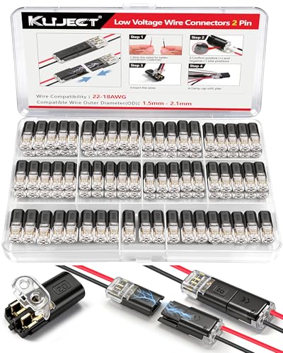 Kuject 100pcs Double Wire Plug-in Connectors 18-22AWG Black - Quick Secure Low-Voltage Wiring