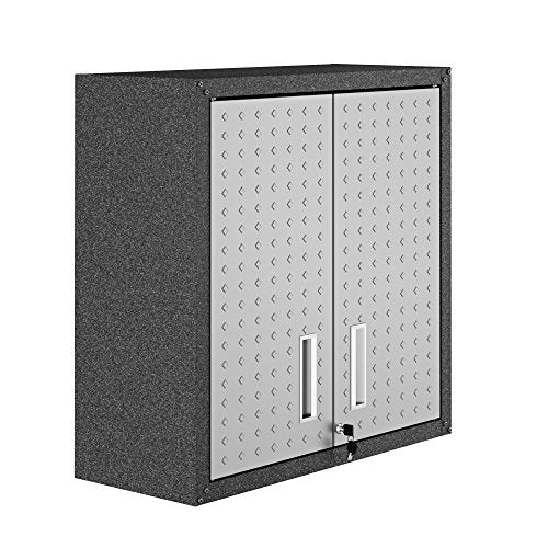 Manhattan Comfort Fortress Floating Garage Storage Cabinet Black/Grey with Adjustable Shelves and Lock
