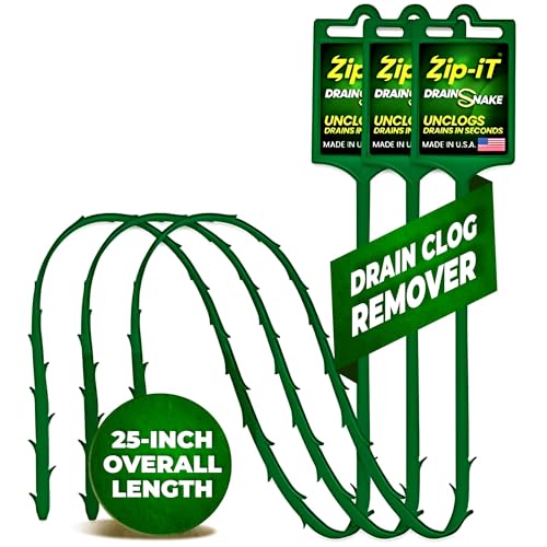 Zip-It 25-Inch Drain Snake Clog Remover 3-Pack - Flexible Hair & Shower Drain Cleaner