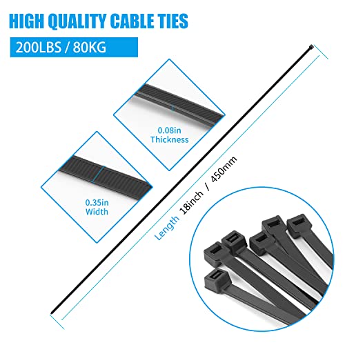 Armpow 18 Inch Black Heavy Duty Zip Ties 100 Pack - Ultra Strong 220 LBS, UV Resistant Cable Ties for Indoor & Outdoor Use
