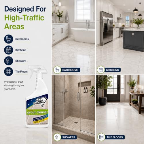 Black Diamond Stoneworks Ultimate Grout Cleaner with Brush - 32 Fl Oz, Acid-Free, Safe for Tile & Natural Stone
