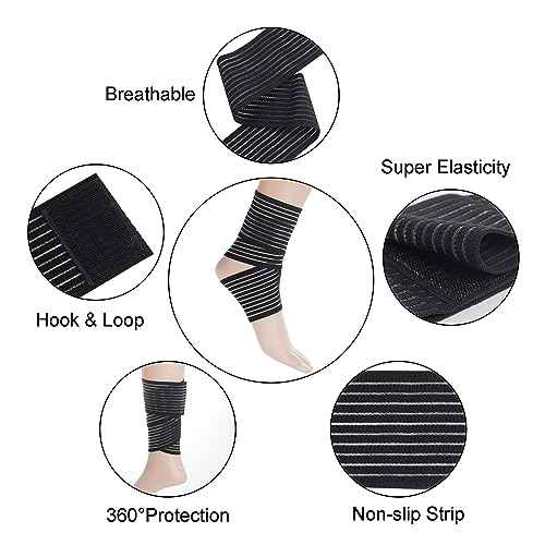Rbenxia 4 Pieces of Black Elastic Ankle Compression Bandage Adjustable Ankle Strap Heel Brace Wraps Breathable Ankle Band for Stabilising Ligament, Joint Pain, Sport (70 cm)