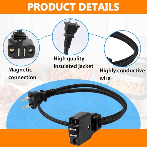 Kamrexi 09982 Deep Fryer Magnetic Power Cord for Presto FryDaddy Models