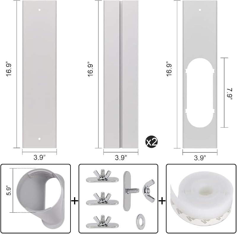 UNAOIWN 5.9” Portable AC Window Vent Kit with Seal Strip for Exhaust Hose