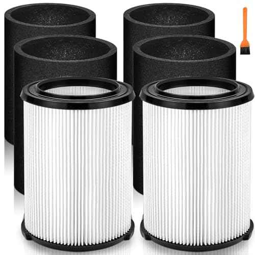 2 Pack VF4000 Filter Replacement for Ridgid Shop Vac Filters 5-20 Gallon, fits Husky 6-9 Gallon Vacuums, Complete with 4 Pack Foam Sleeve