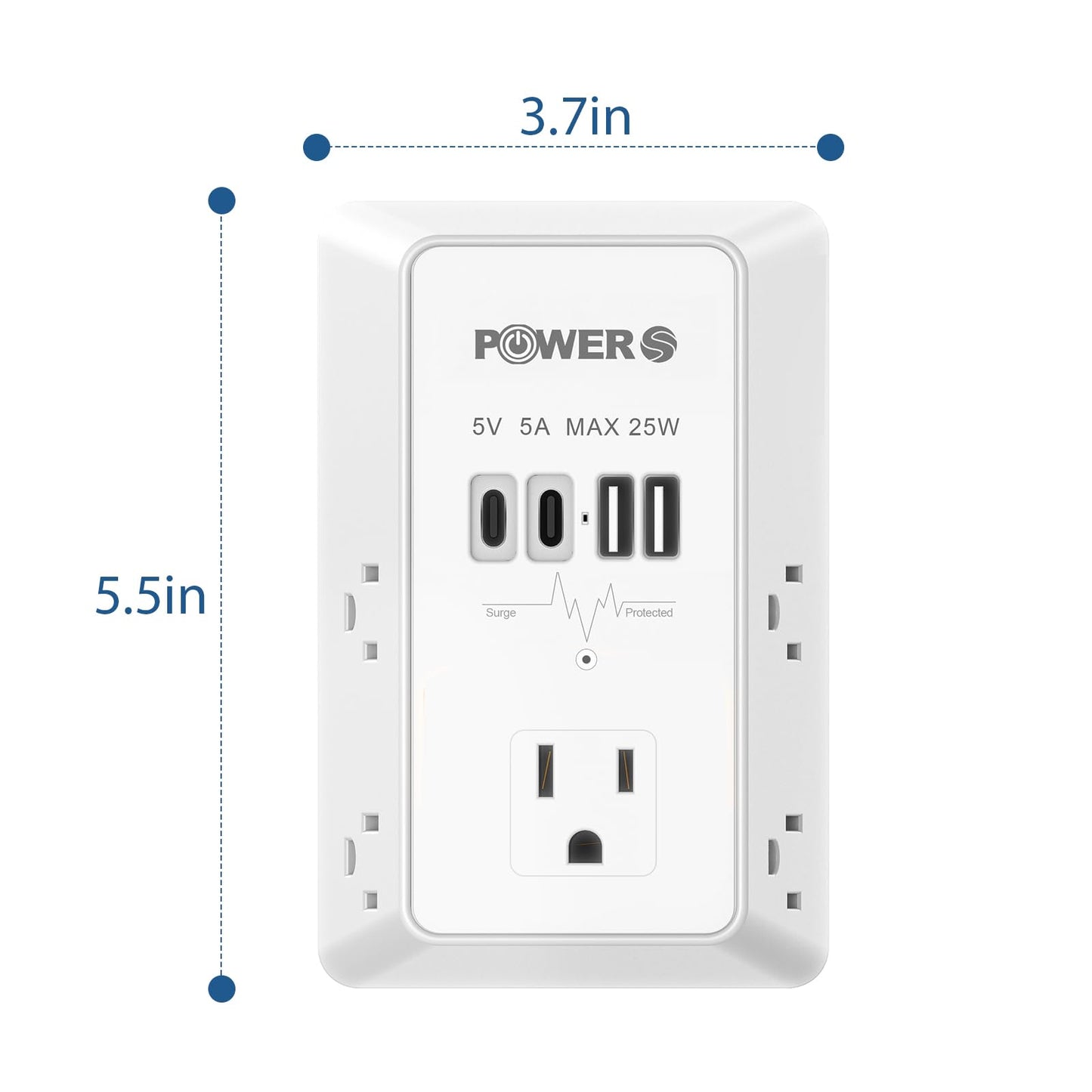 Electrical Outlet Extender with USB Ports (2C2A), Snug Wall Outlet, Surge Protector, Wall Plug Adapter for Multiple Devices, Wall Socket Expander
