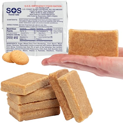 SOS Emergency Food Bars Shortbread Cookie 2-Day Supply - 6 Pack, 2400 Calorie Survival Rations