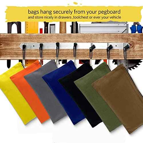 7 Pack Canvas Tool Bag Zipper Pouch - Heavy Duty 16 oz. Canvas Tools Utility Pouches, Multipurpose Storage Organizer Tote Bags with Dependable Metal Zippers, 12.5 x 7-Inch