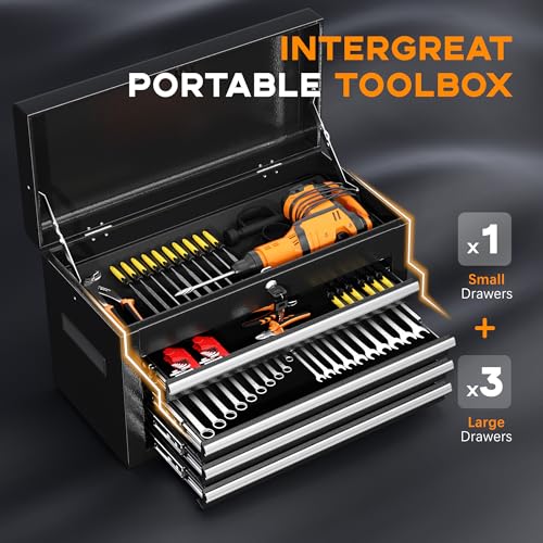 INTERGREAT 5-Drawer Rolling Tool Chest with Lockable Wheels, Detachable Top Box (Black) – High Capacity Garage Workshop Cabinet
