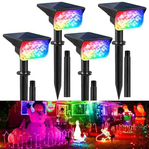 Christmas Solar Spot Lights Outdoor Color Changing, IP65 Waterproof RGB Solar Lights Outdoor, Auto On/Off Landscape Spotlights with 10 LEDs for Garden Pathway Yard Halloween Decoration 4 Pack