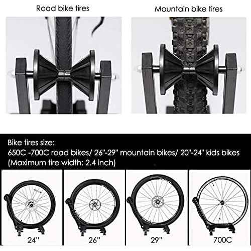 Sports Foldable Alloy Bicycle Stand Bike Floor Parking Rack Steady Wheel Holder Fit 20"-29" BikesIndoor Home Garage Cycling Storage Organizer Cycle Tires Rack Holder for Mountain and Road Bike