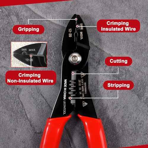 4-in-1 Multi Purpose Electricians Pliers with Wire Cutter, Crimper, Gripper, Stripper| 7" Compact Wire Stripper| Professional Wire Crimping Tool for 12-20 AWG Insulated & Non-Insulated Wires