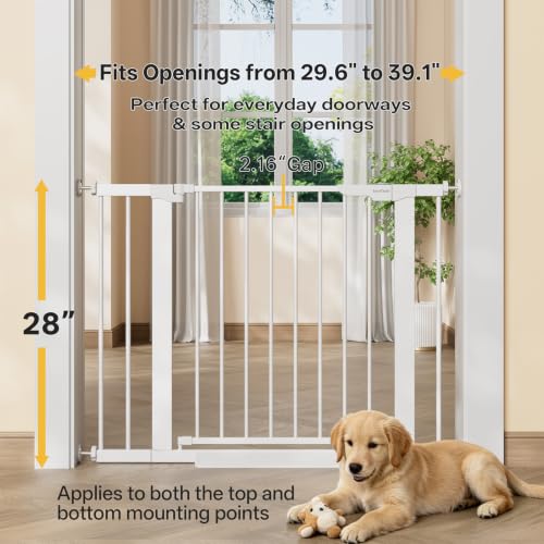 InnoTruth White Baby Gate 29.6-39.1 inches Wide, 28-inch Height, Double Lock