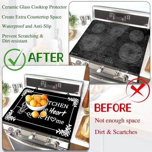 ENCHAN Black 28x20 Inch Glass Stove Top Cover Protector, Heat-Resistant Rubber Counter Mat
