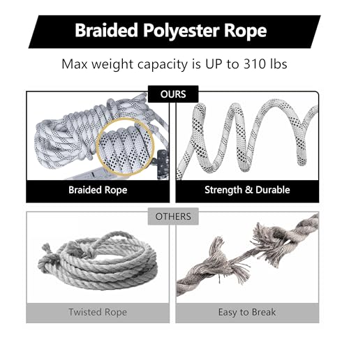 Rope Harness Safety Lanyard, 50ft Vertical Roofing Rope with Grab, Fall Protection Lanyard Tree Climbing Line Kit