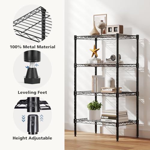 DUMOS 4-Tier Metal Storage Shelving Unit - Heavy Duty Adjustable Wire Rack, 23.3" Wide