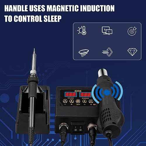 12pcs Soldering Station, 2 in 1 Hot Air Functions Digital Display Soldering Iron Soldering Kit, 8898 Portable SMD Rework Station, ¨¬C/¨¬F Cool/Hot Air Conversion and Auto Sleep