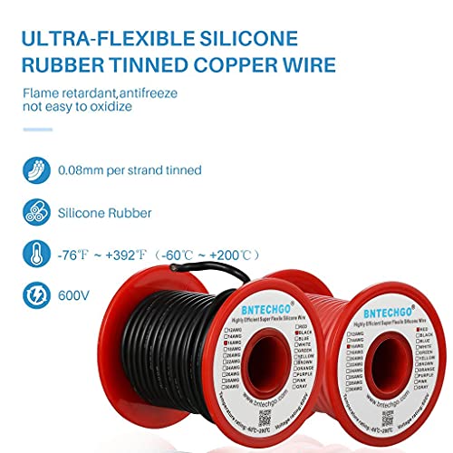 BNTECHGO 16 AWG Silicone Wire 50ft Red & Black - Flexible Tinned Copper Cord